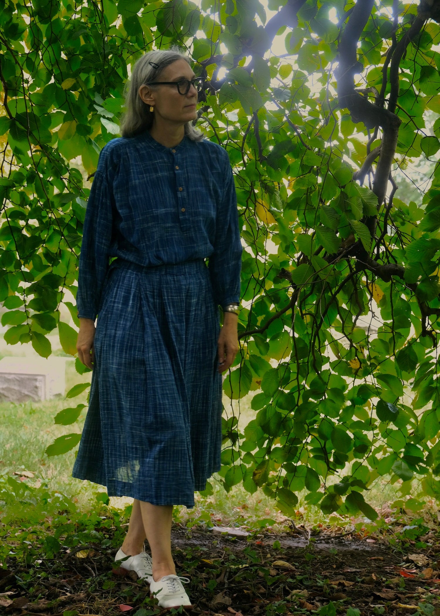 indigo space dye peasant blouse and belle skirt