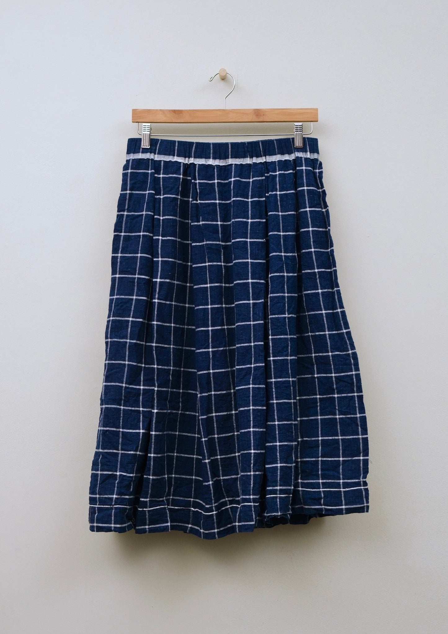 indigo windowpane belle skirt on hanger