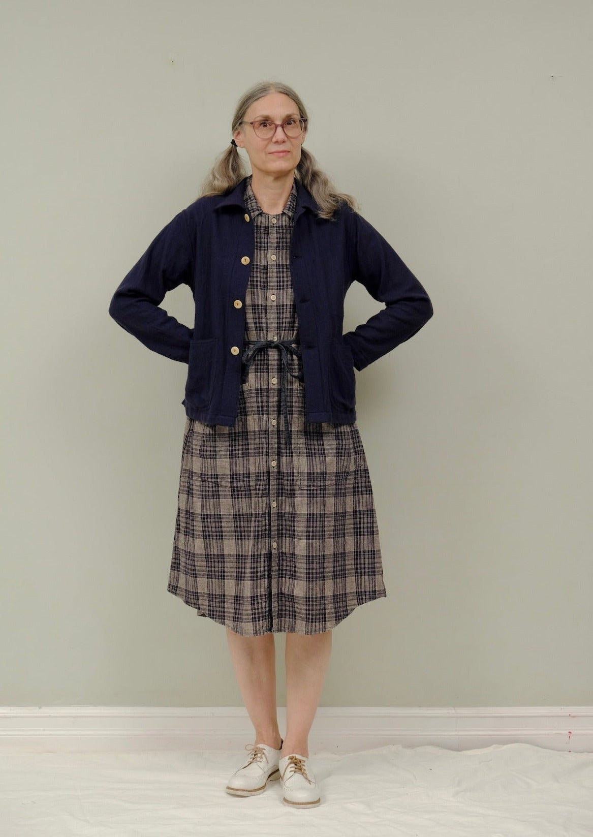 wool gauze jacket on model