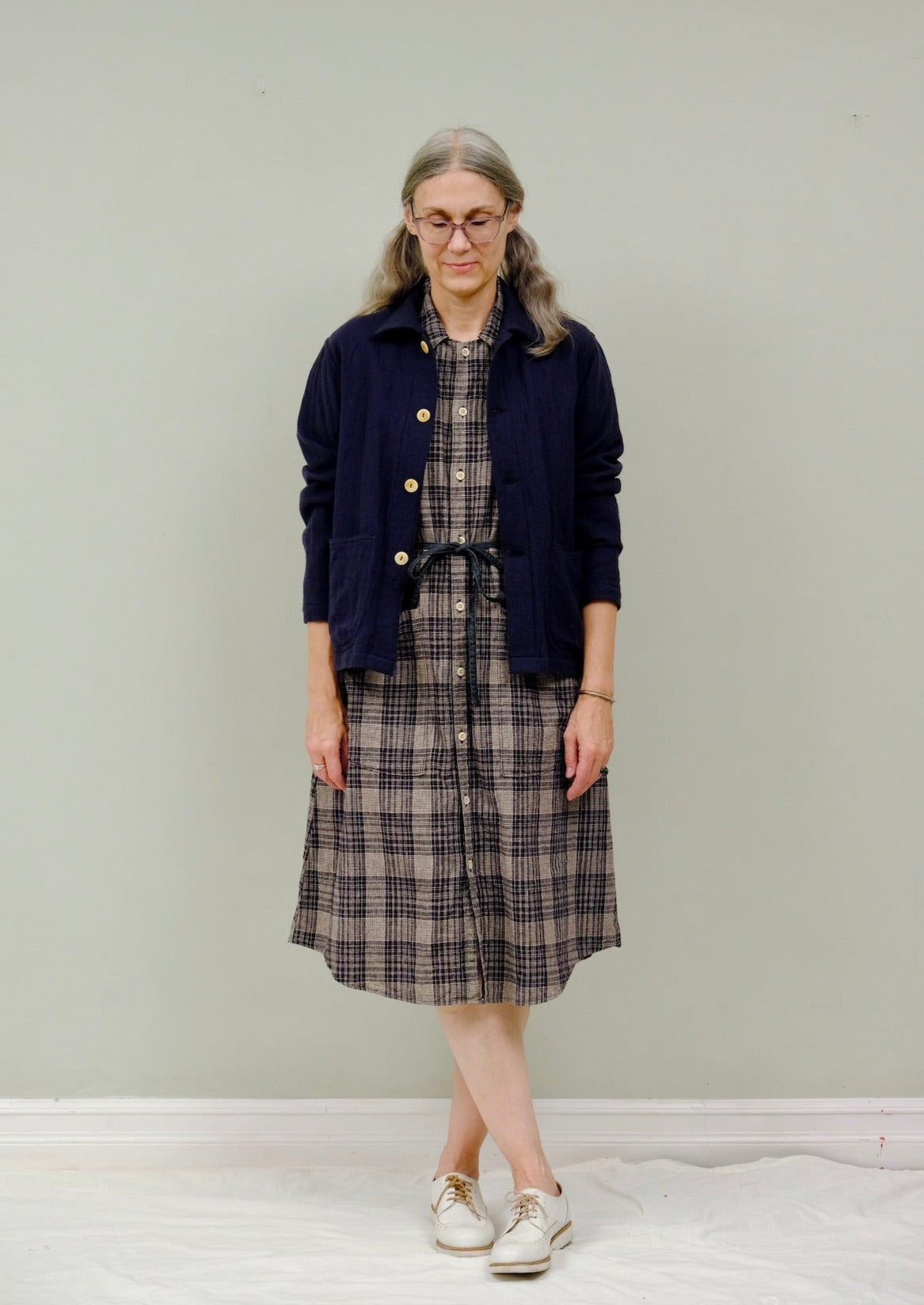 wool gauze jacket on model