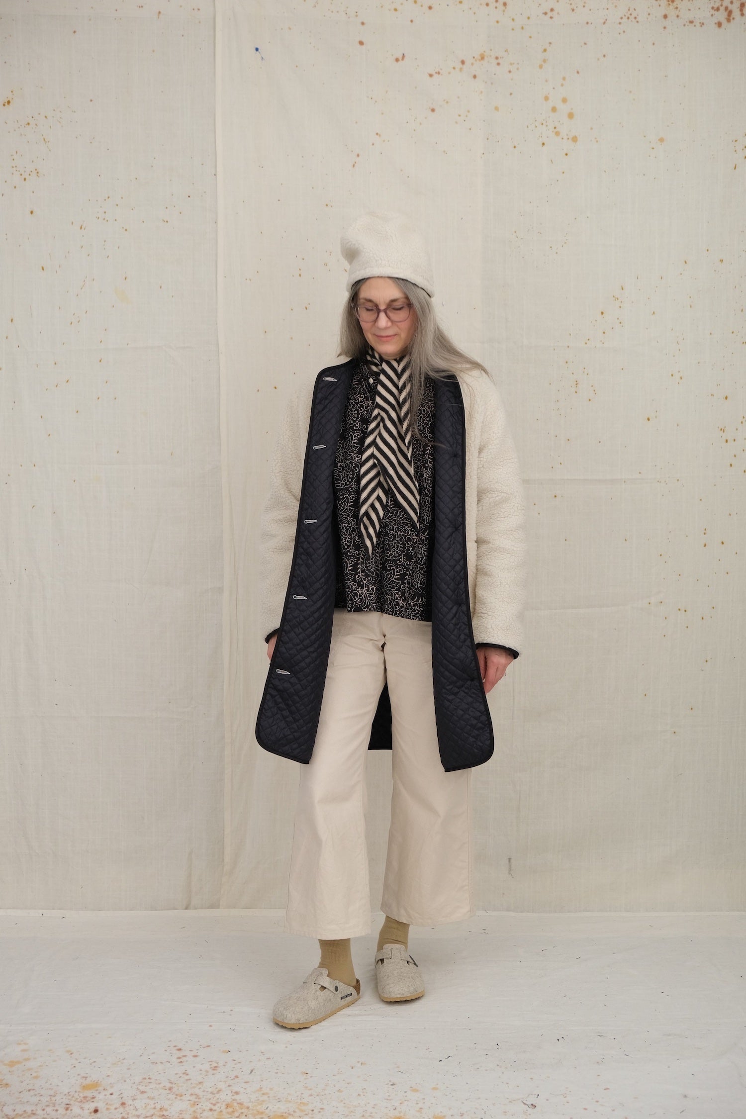 Cream Sherpa Liner Coat, unbuttoned