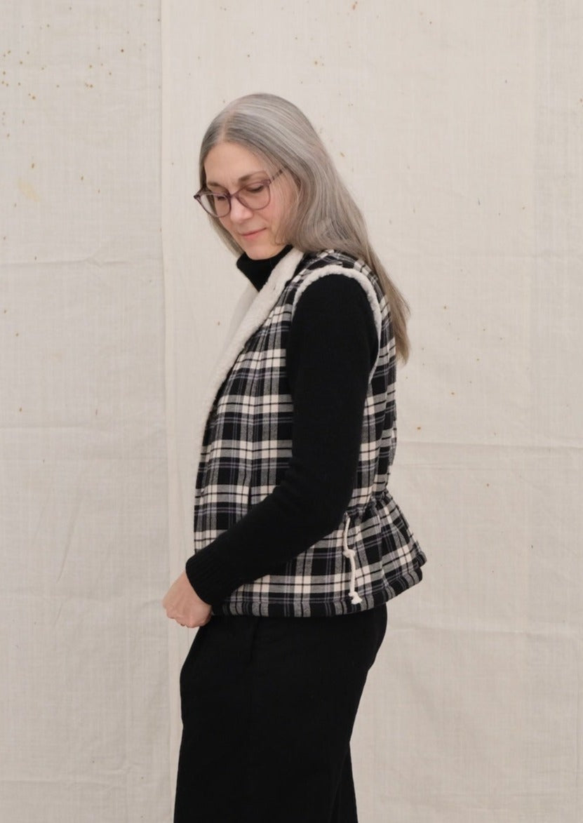 Cream Sherpa Vest, Plaid Side