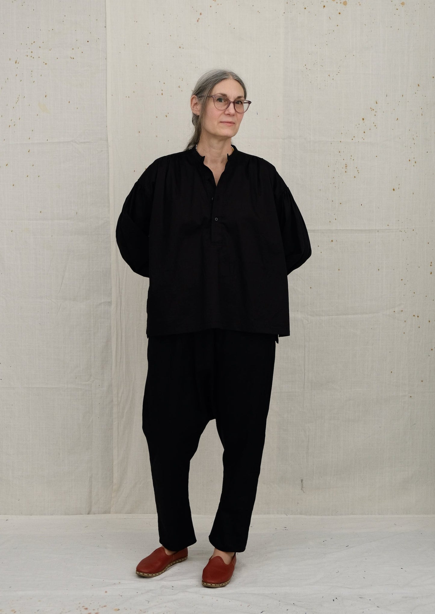 Black Peasant Blouse Sateen