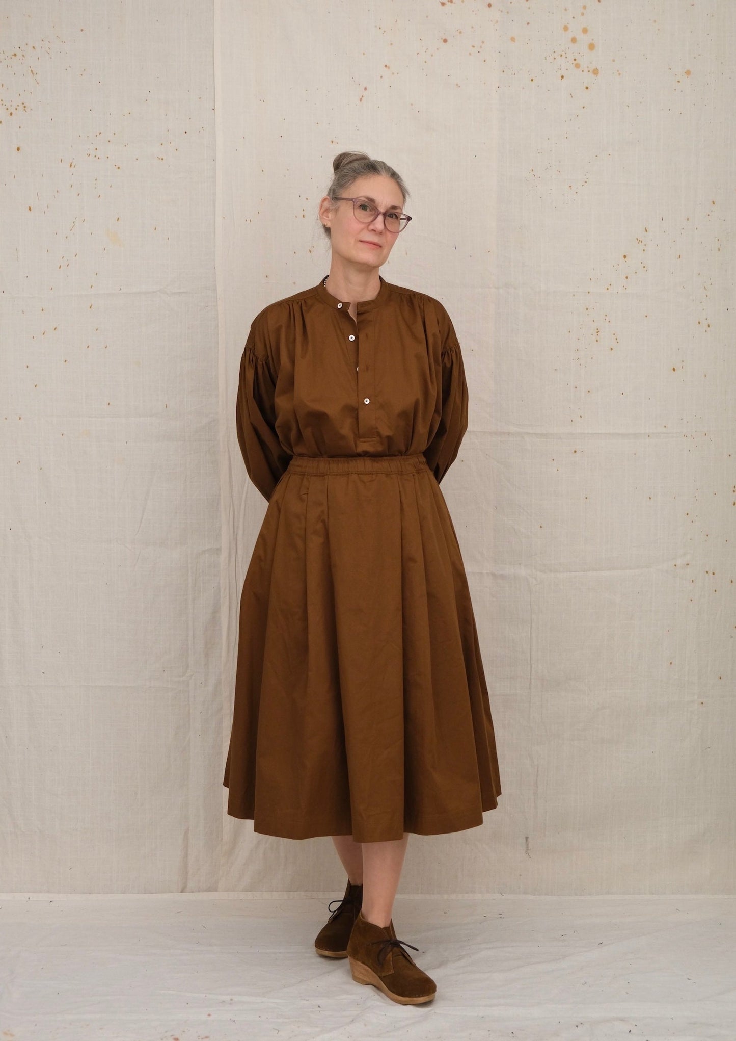 Bronze Cotton Sateen Peasant Blouse