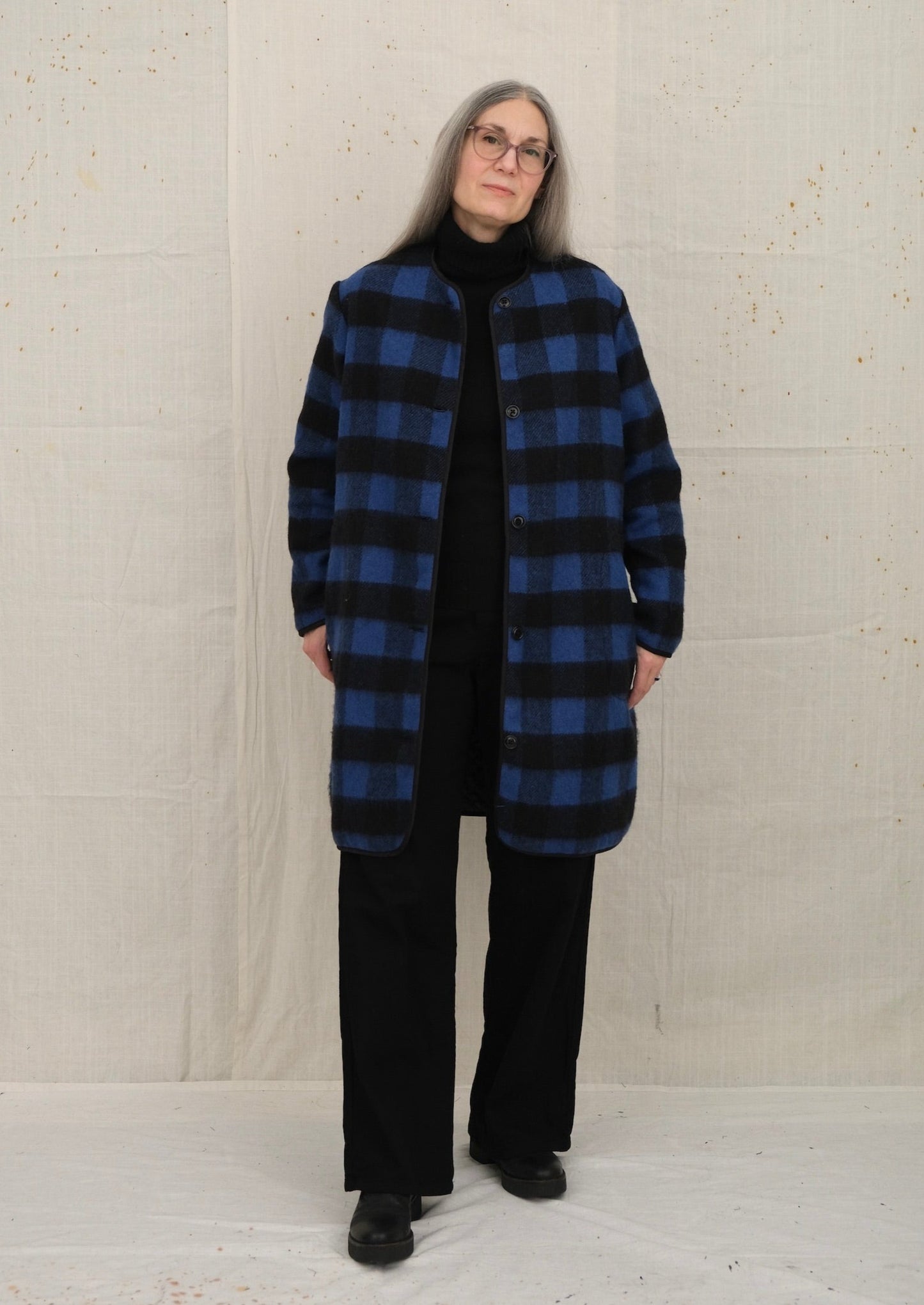 buffalo plaid liner coat on model