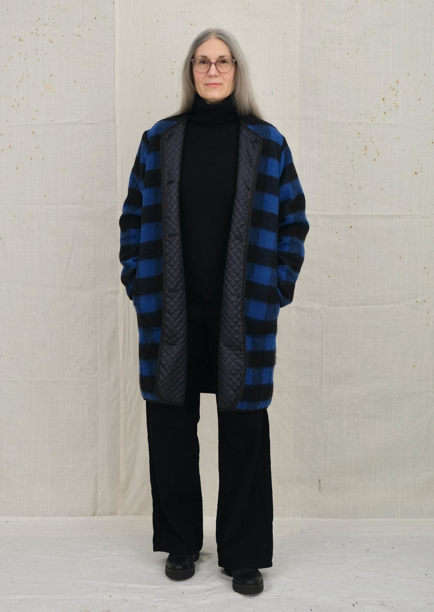 buffalo plaid liner coat on model
