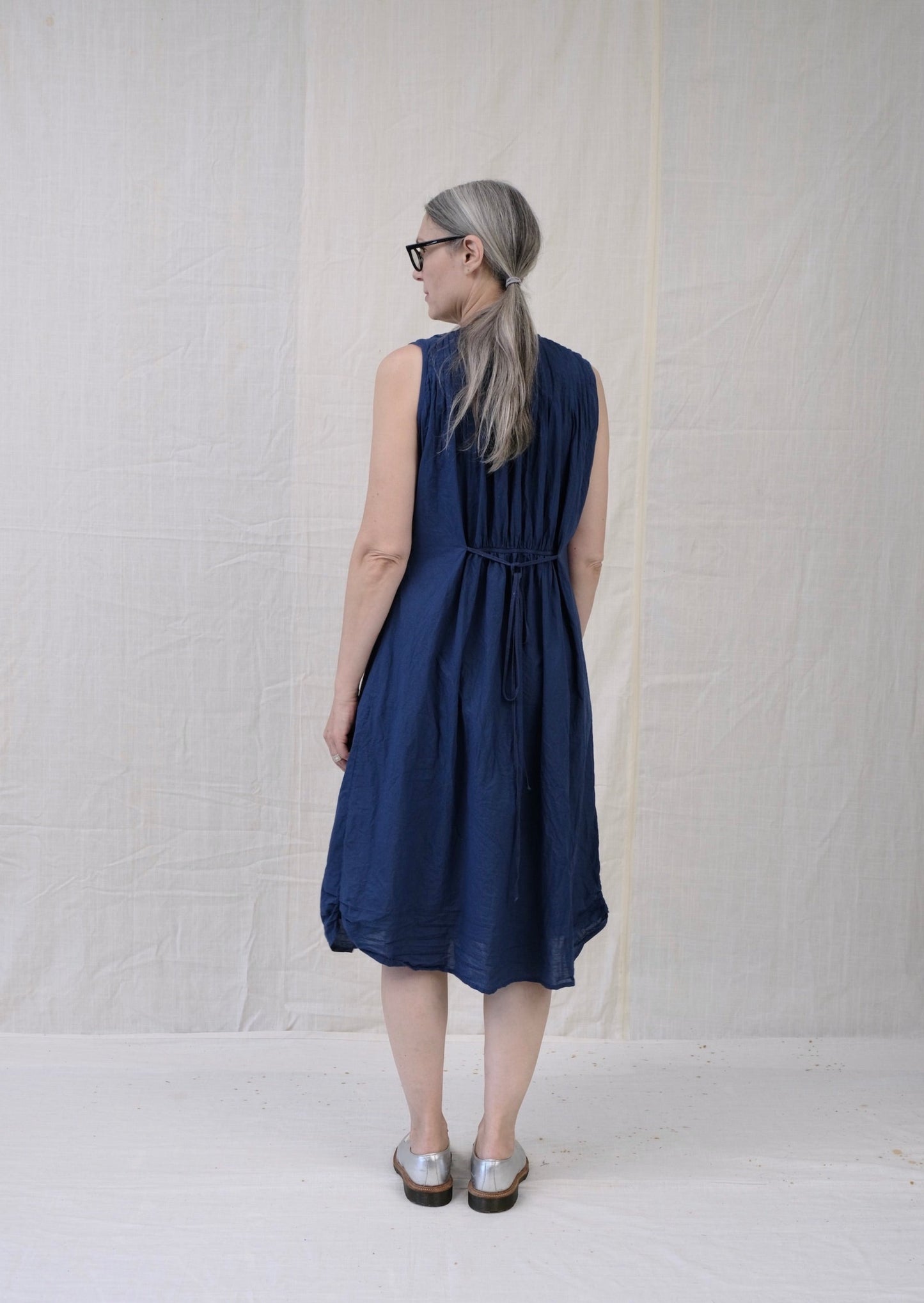 Pintuck Dress in Indigo, back