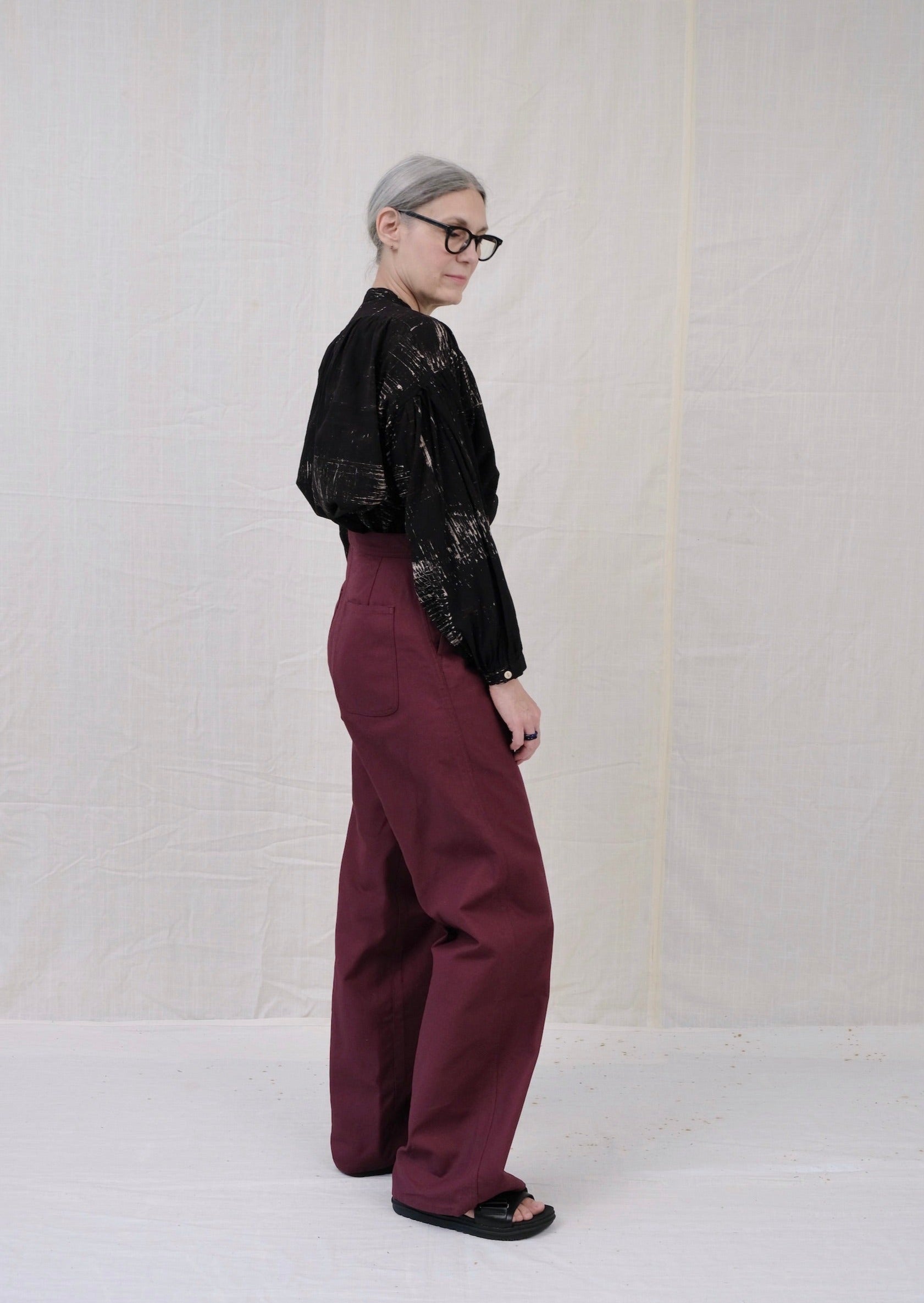 elderberry duck long sailor pant on model side view