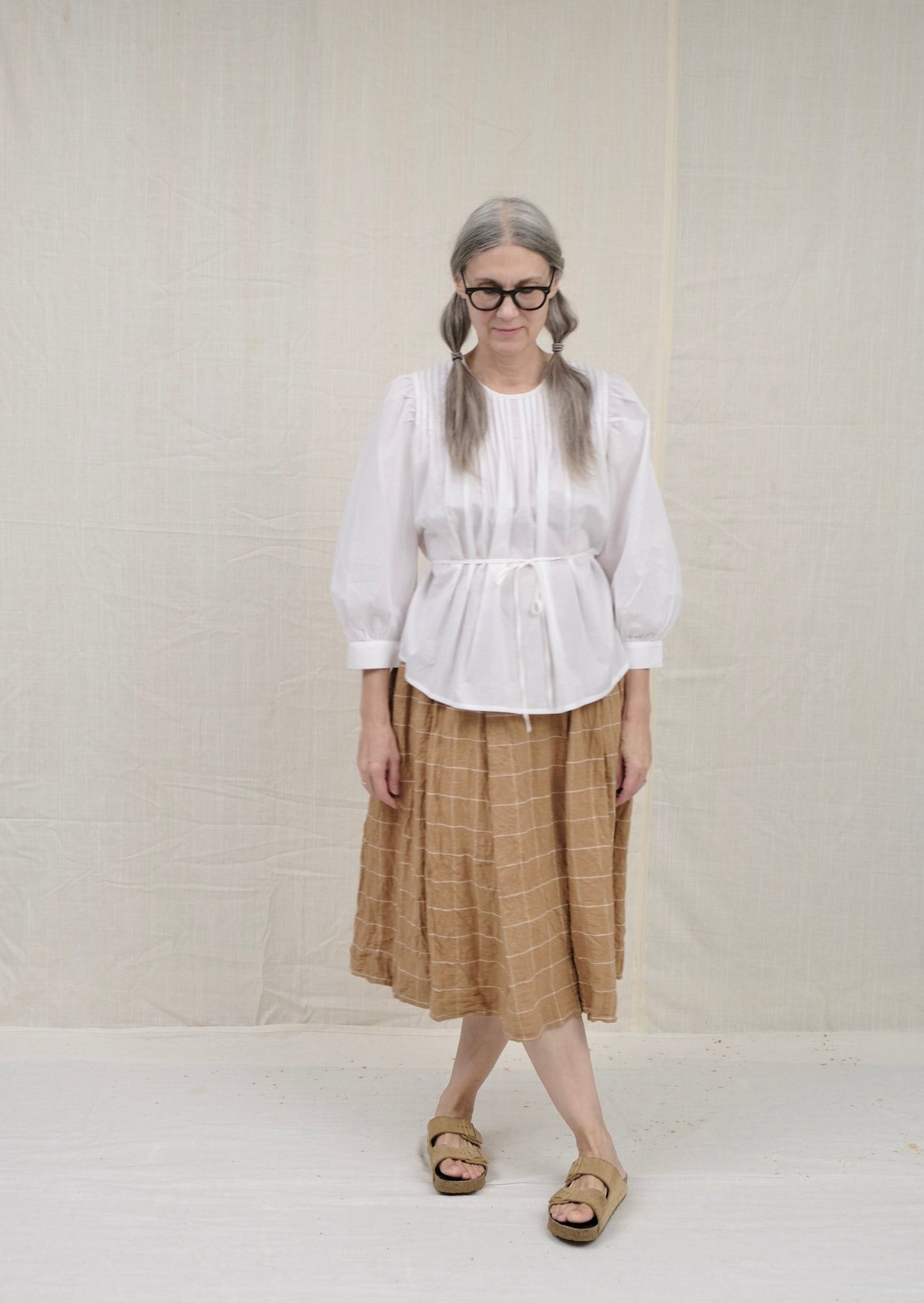 Brown Windowpane Belle Skirt on model
