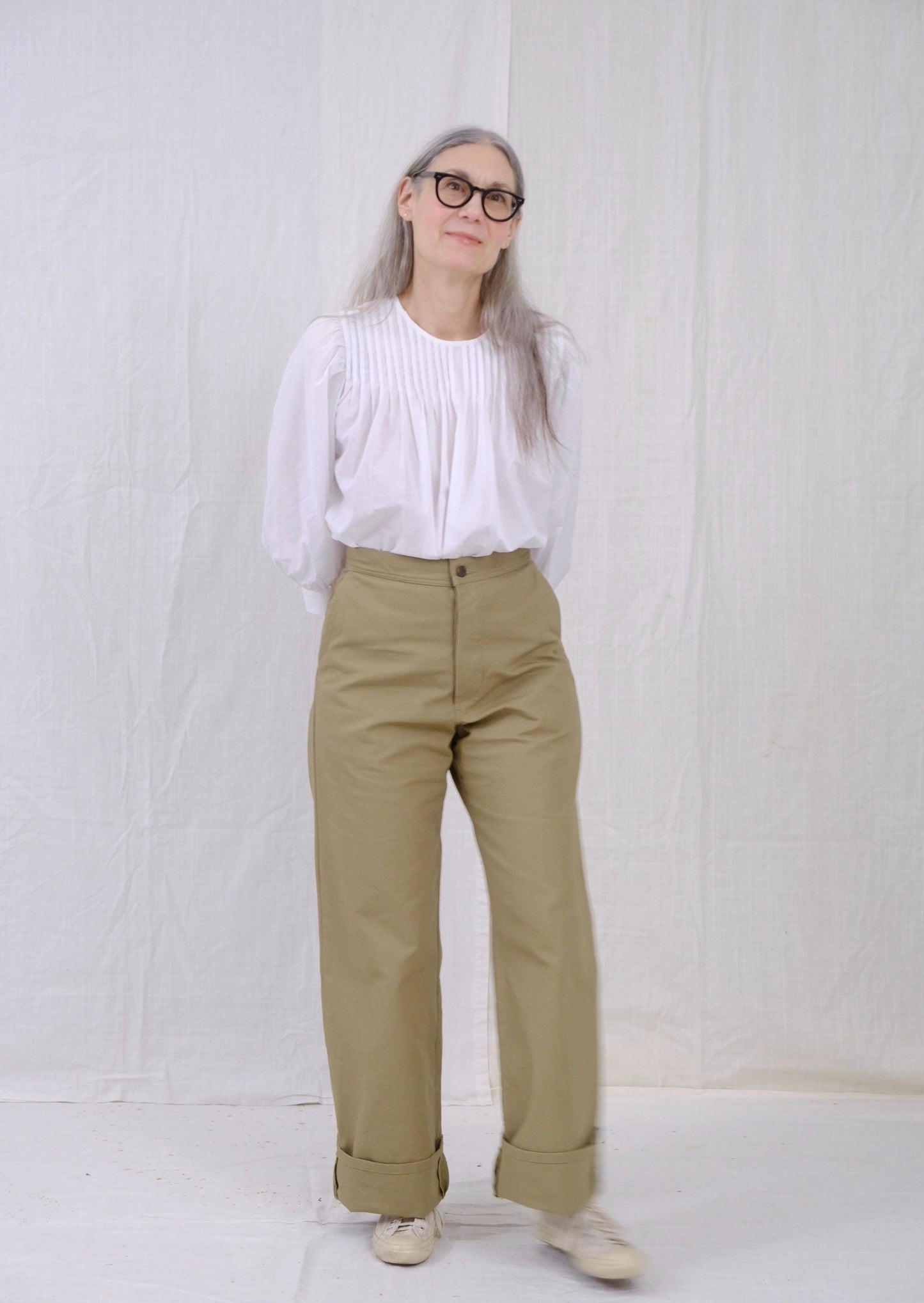 Olive Drab Long Sailor Pants on model