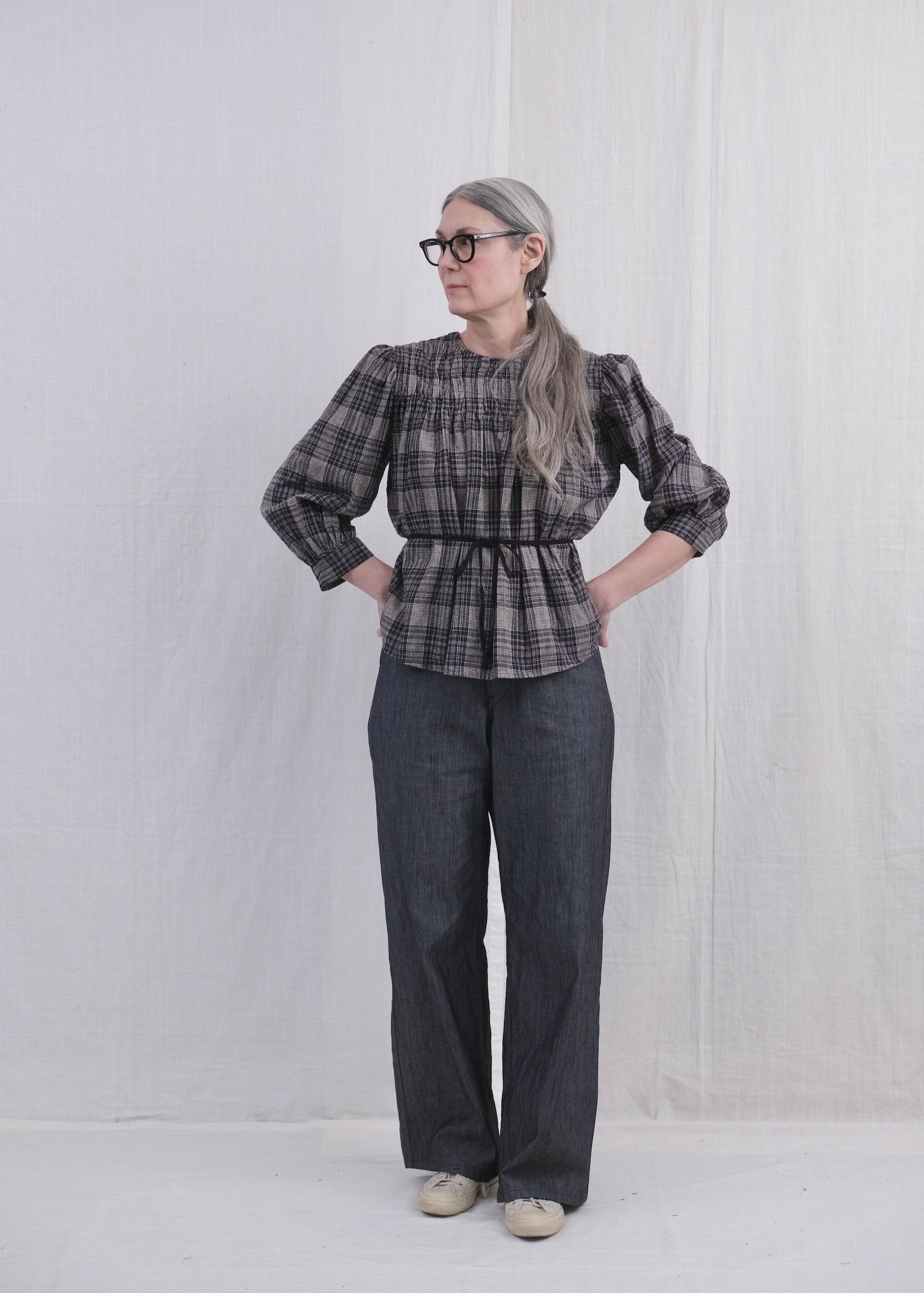 Shirred Blouse Rustic Plaid