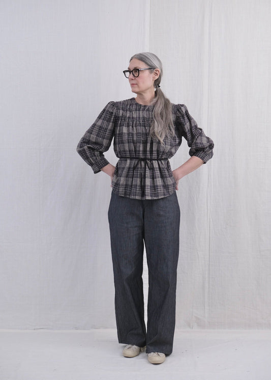 Shirred Blouse Rustic Plaid