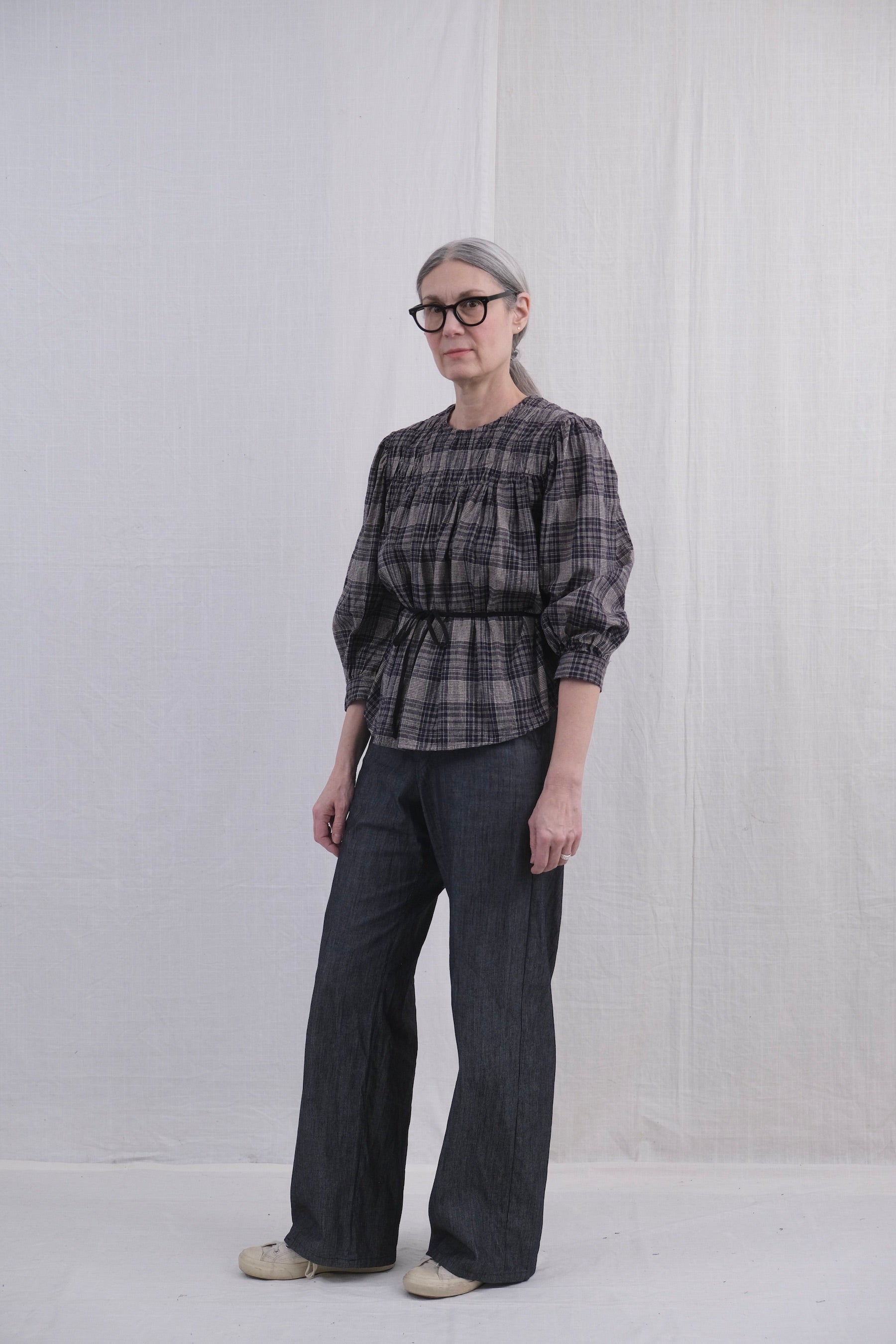 Shirred Blouse Rustic Plaid