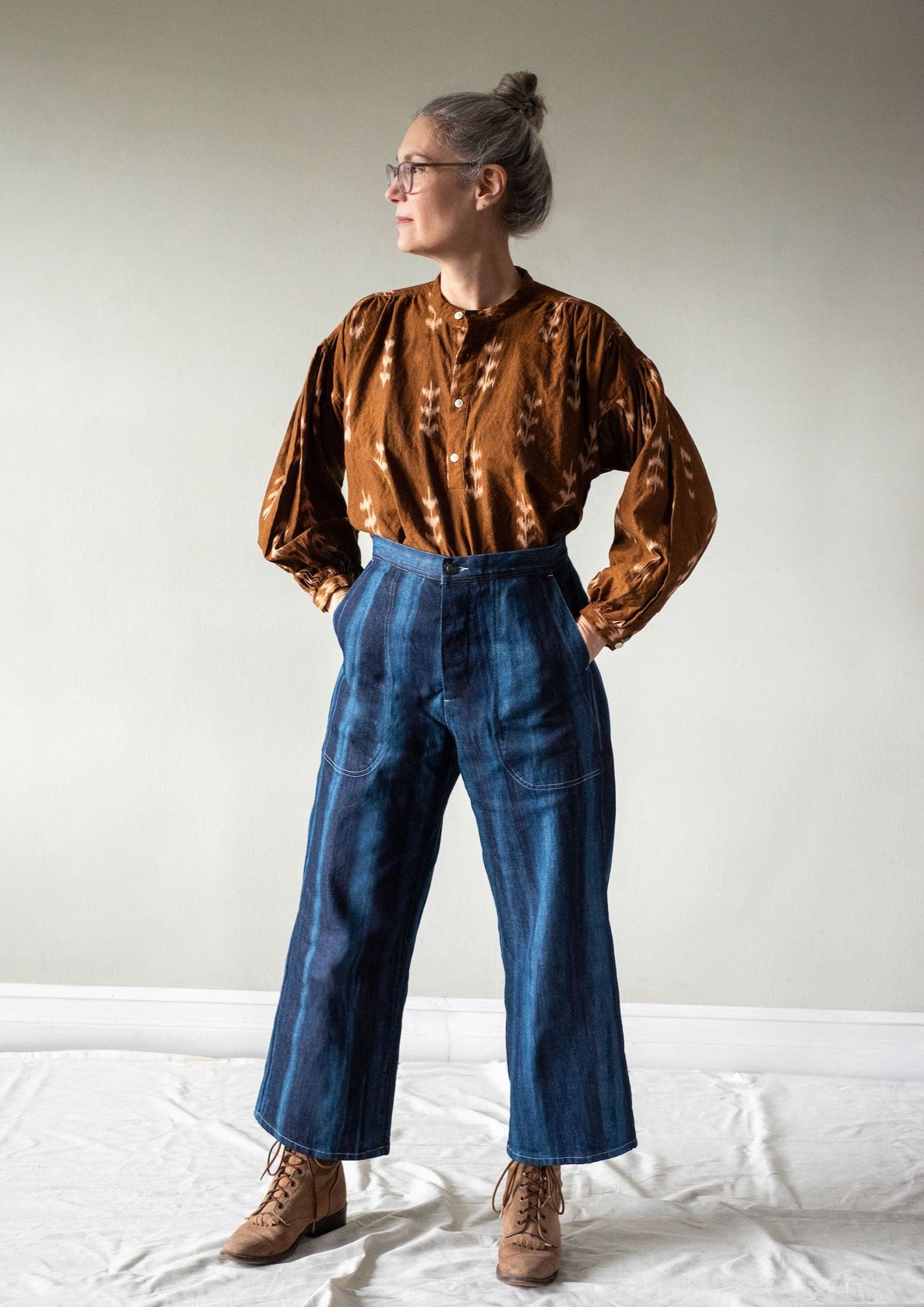 Peasant Blouse Brown Ikat, Tucked in