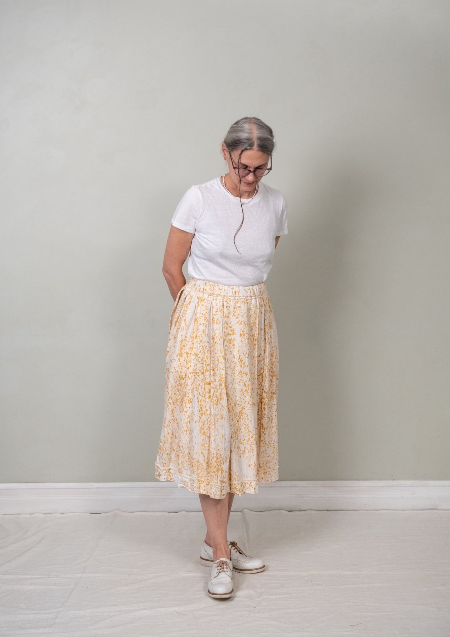 paint splattered belle skirt 3/4 view