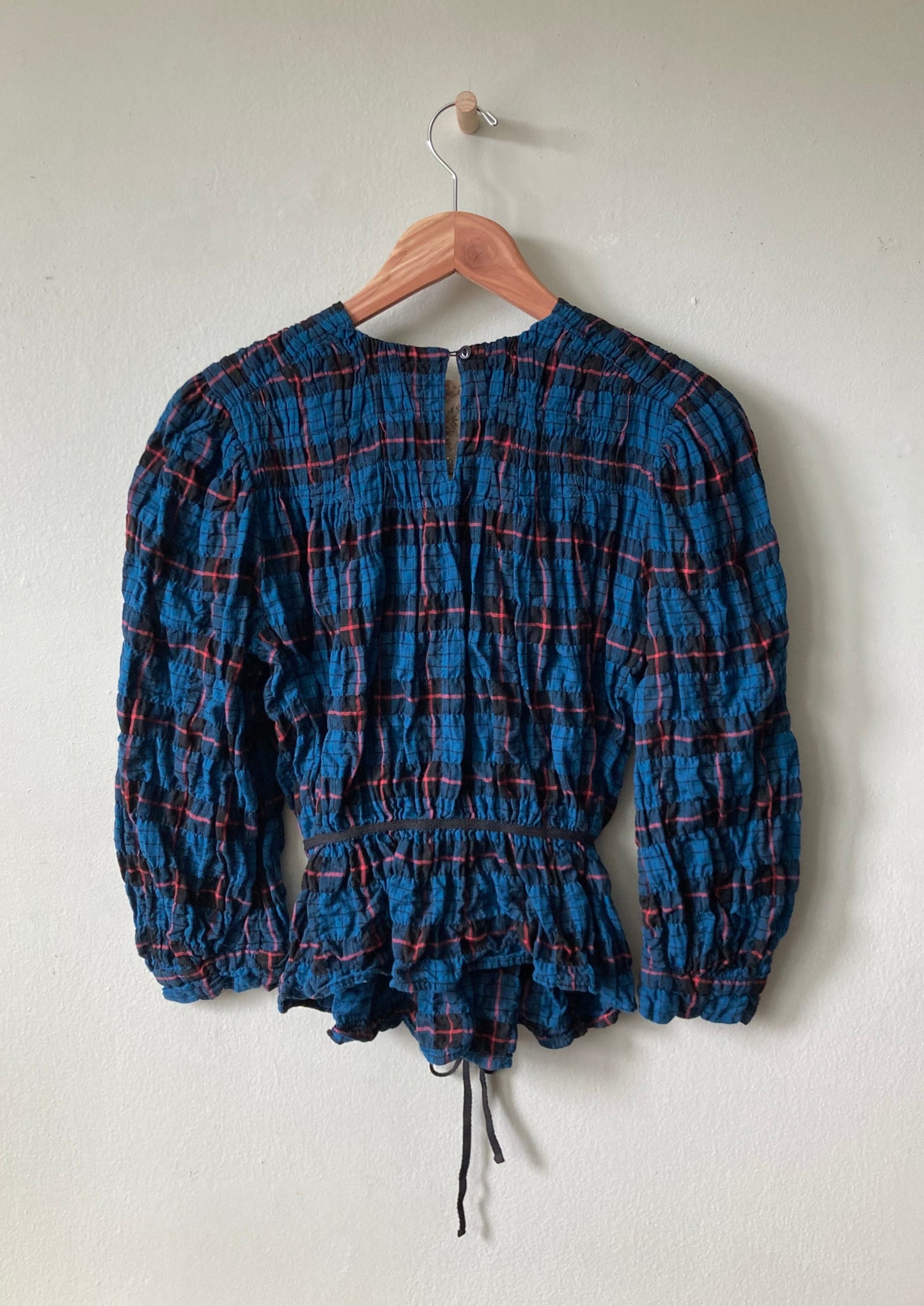 Shirred Plaid Blouse, Hanging back