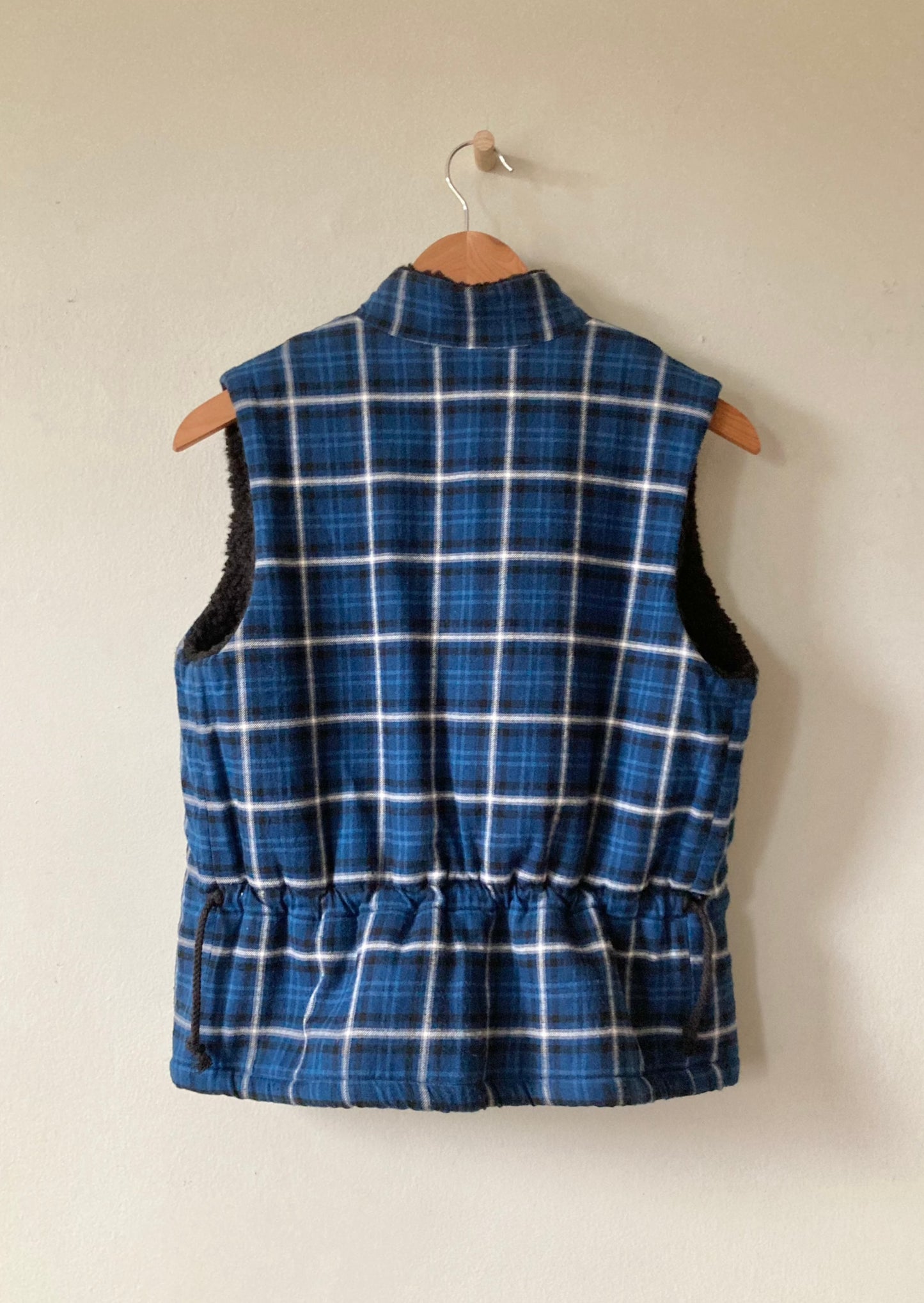 Reversible Sherpa Vest, Blue Plaid Back