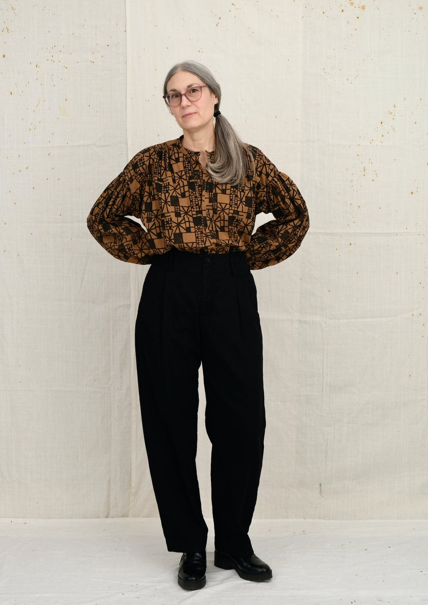 Ginger Geo Block print Peasant Blouse