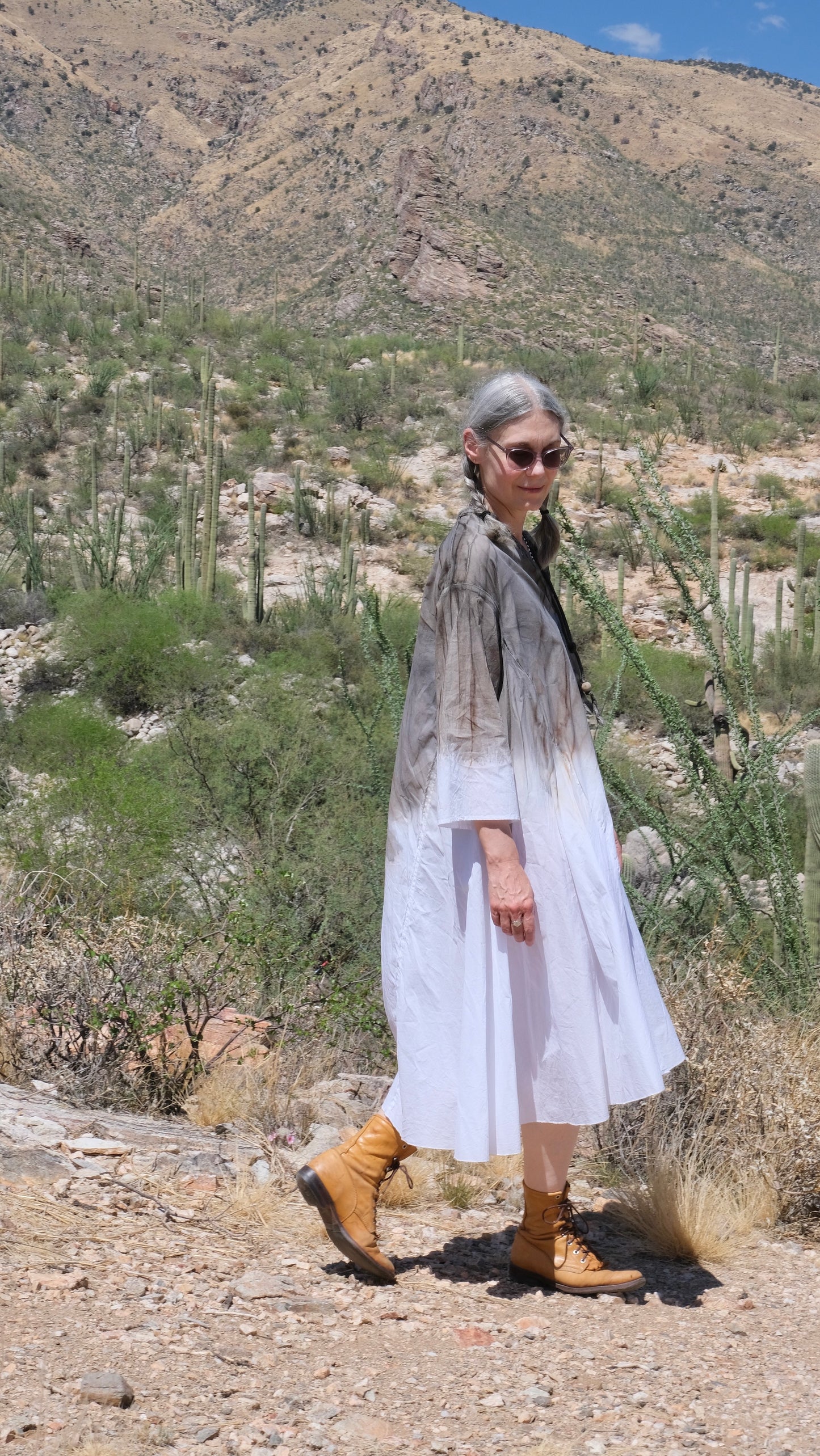dip dye dervish dress on model, side view