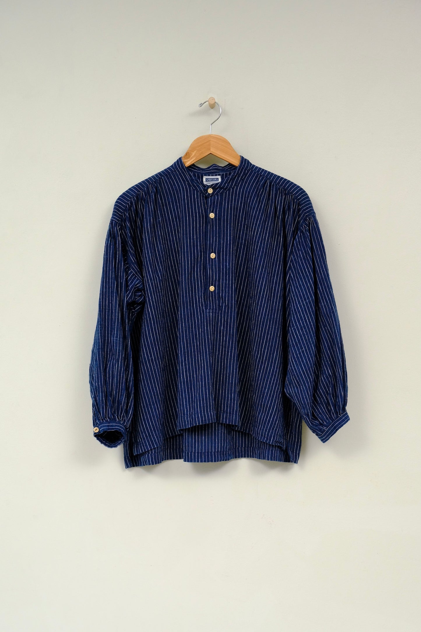 peasant blouse indigo pinstripe
