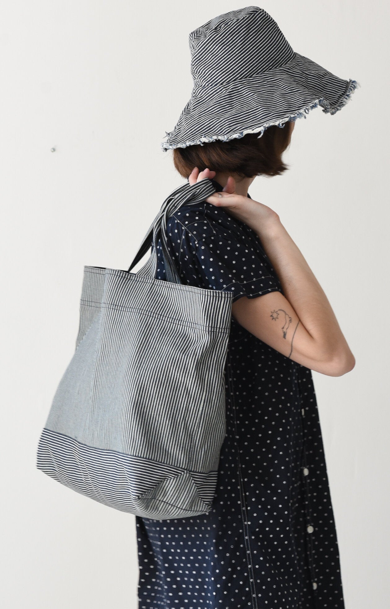 Tote Bag Railroad Stripe Denim