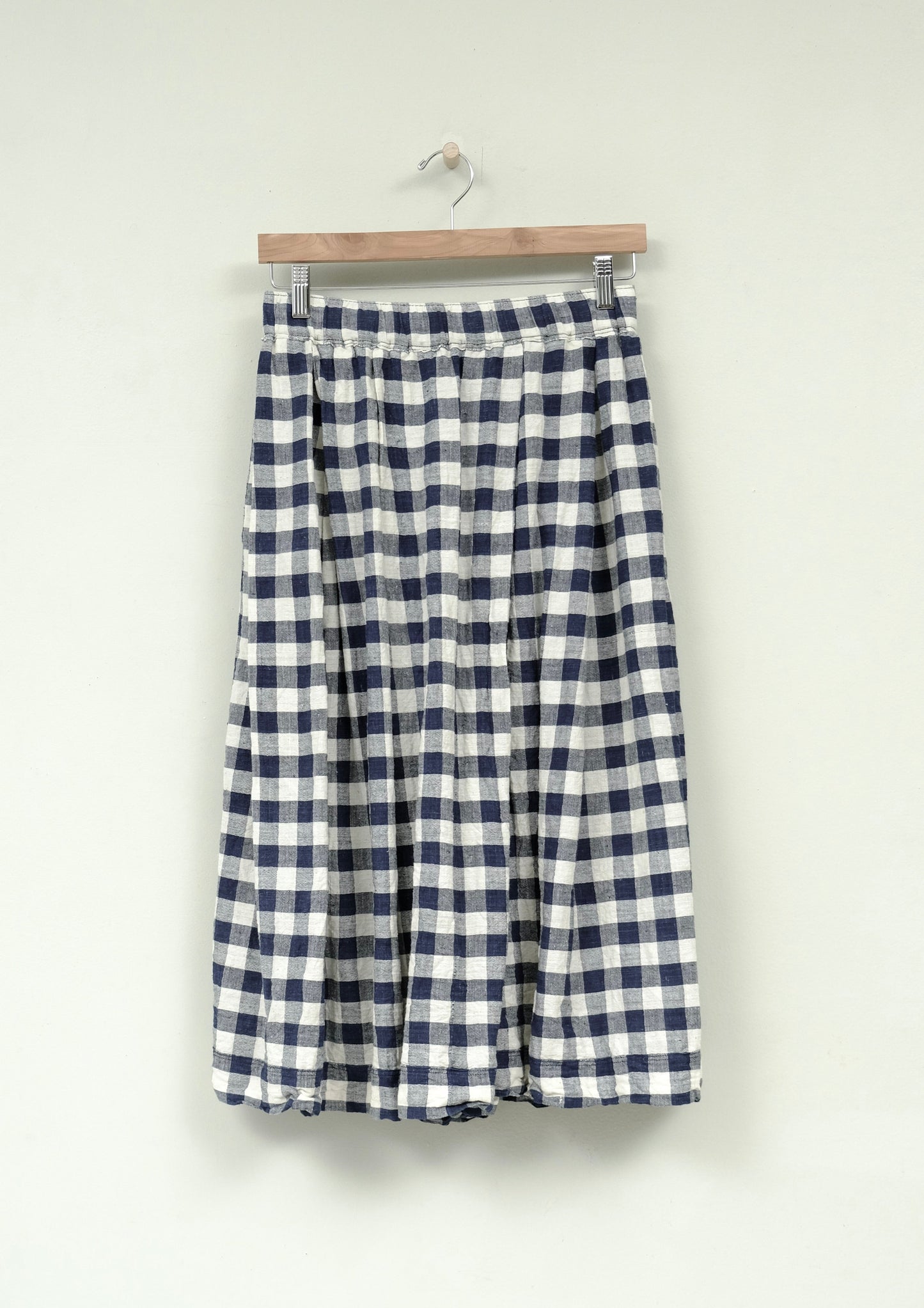 indigo gingham belle skirt on hanger