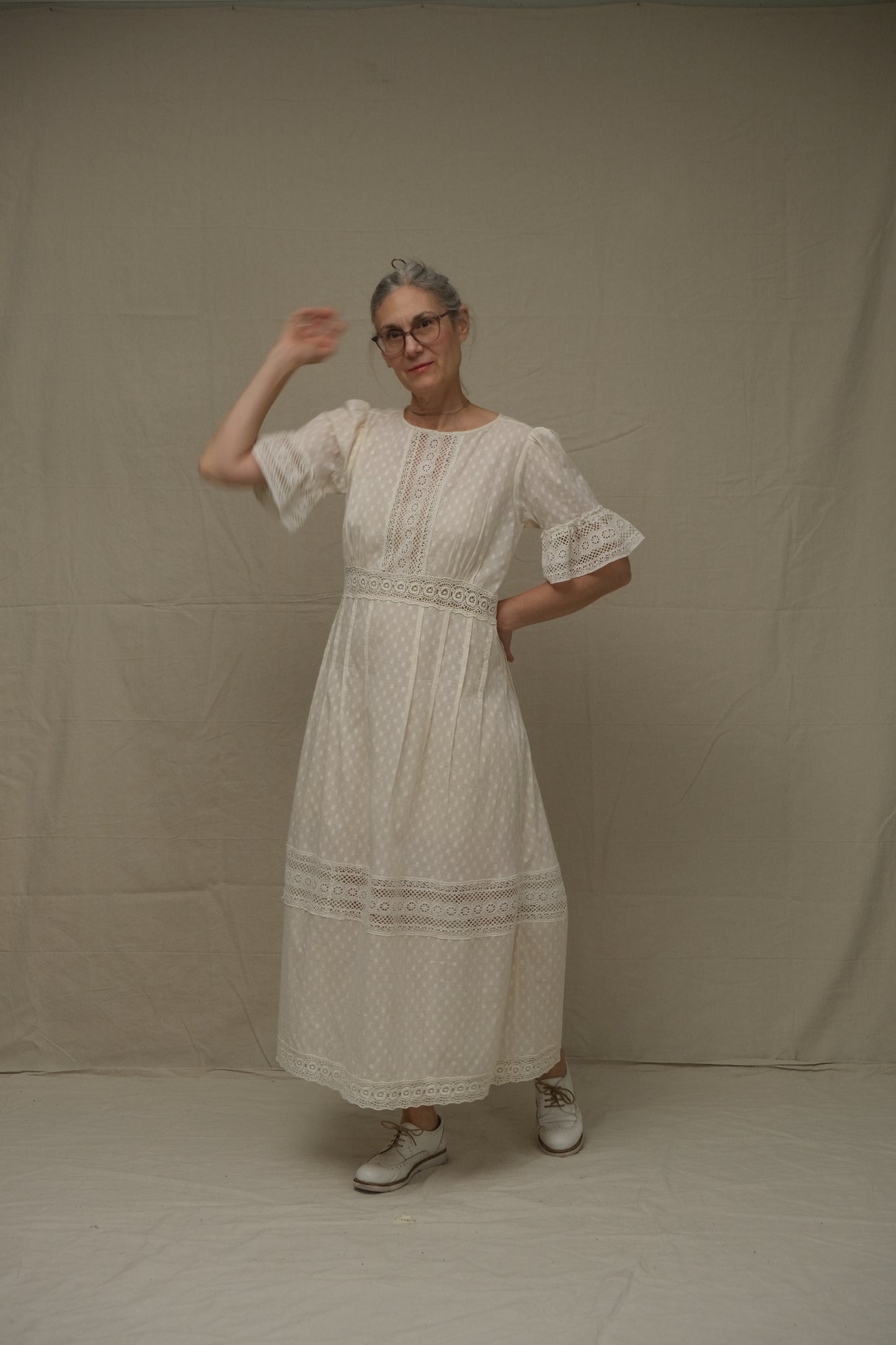 Lace Tea Dress Antique Dobby Dot