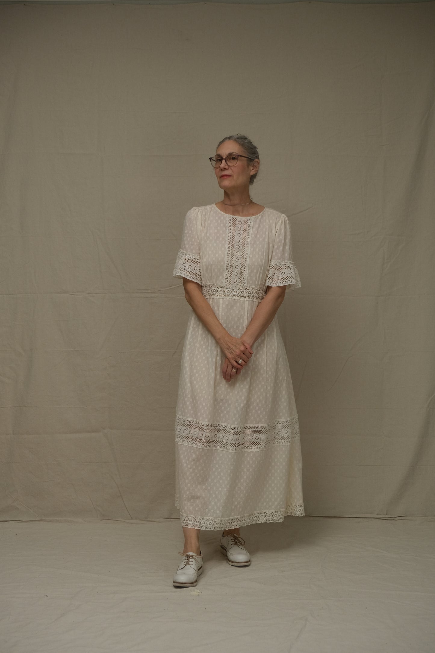 Lace Tea Dress Antique Dobby Dot