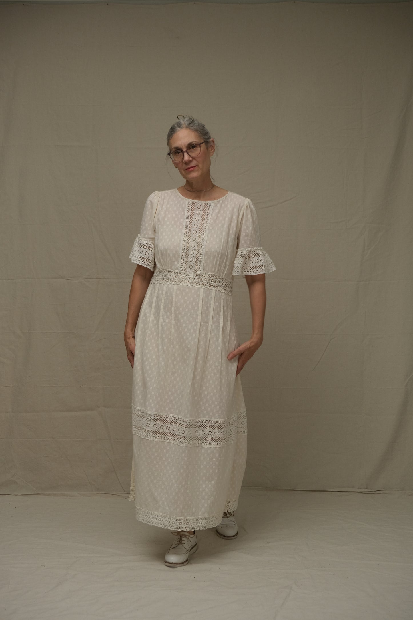 Lace Tea Dress Antique Dobby Dot