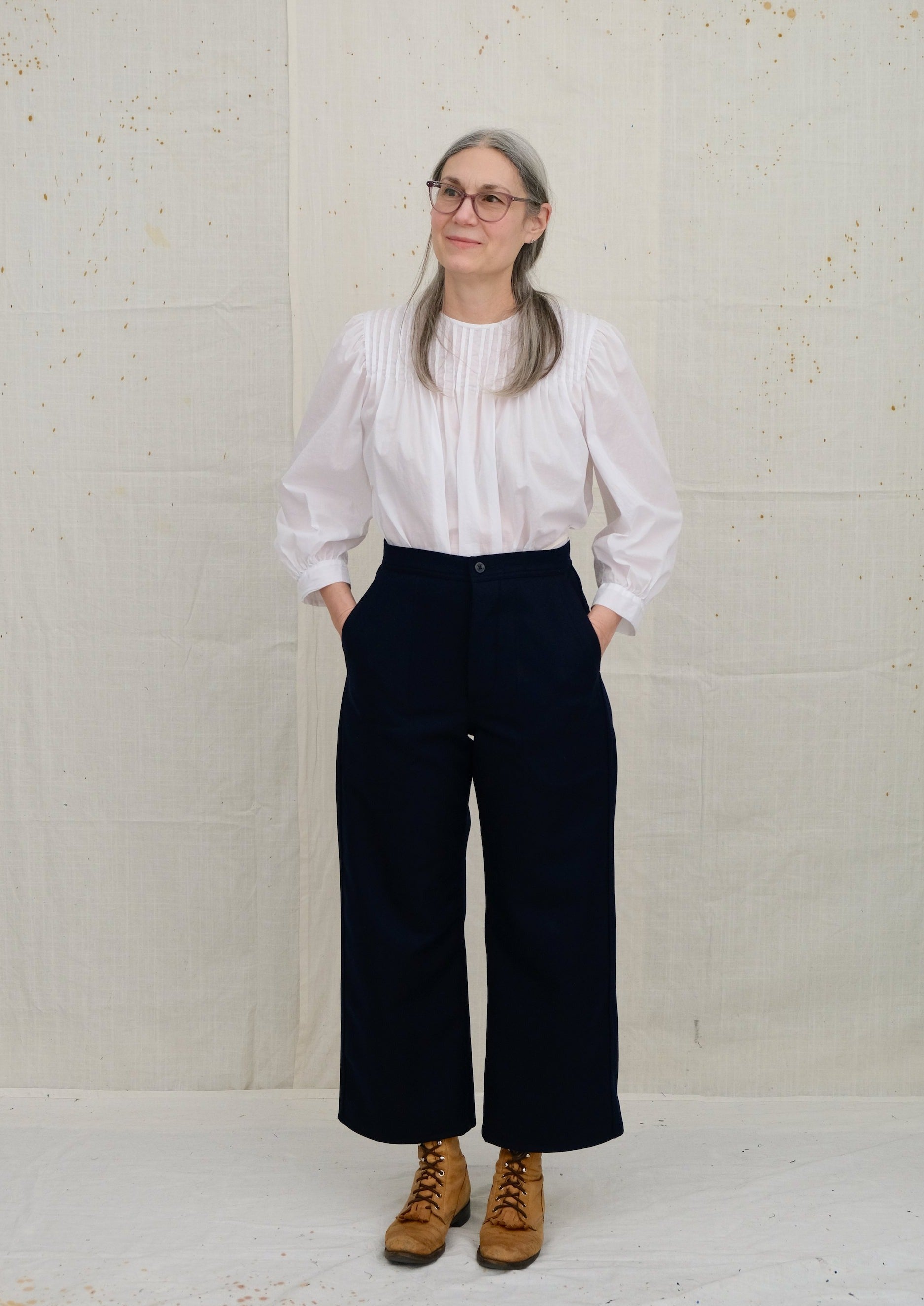 melton wool sailor pant on model