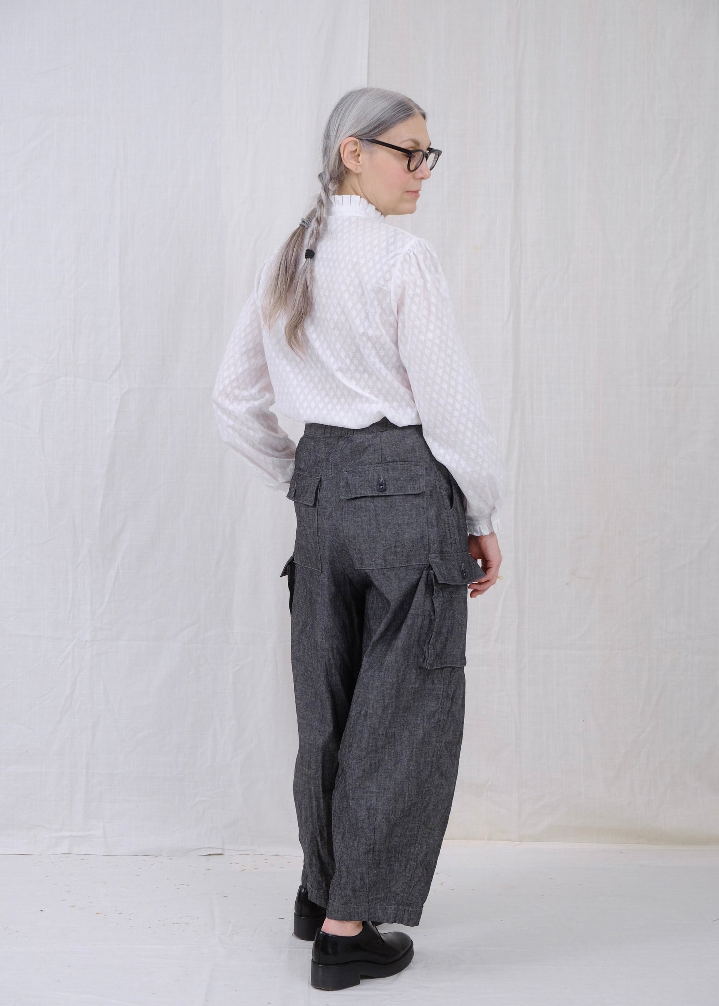 black chambray field cargo pant, back