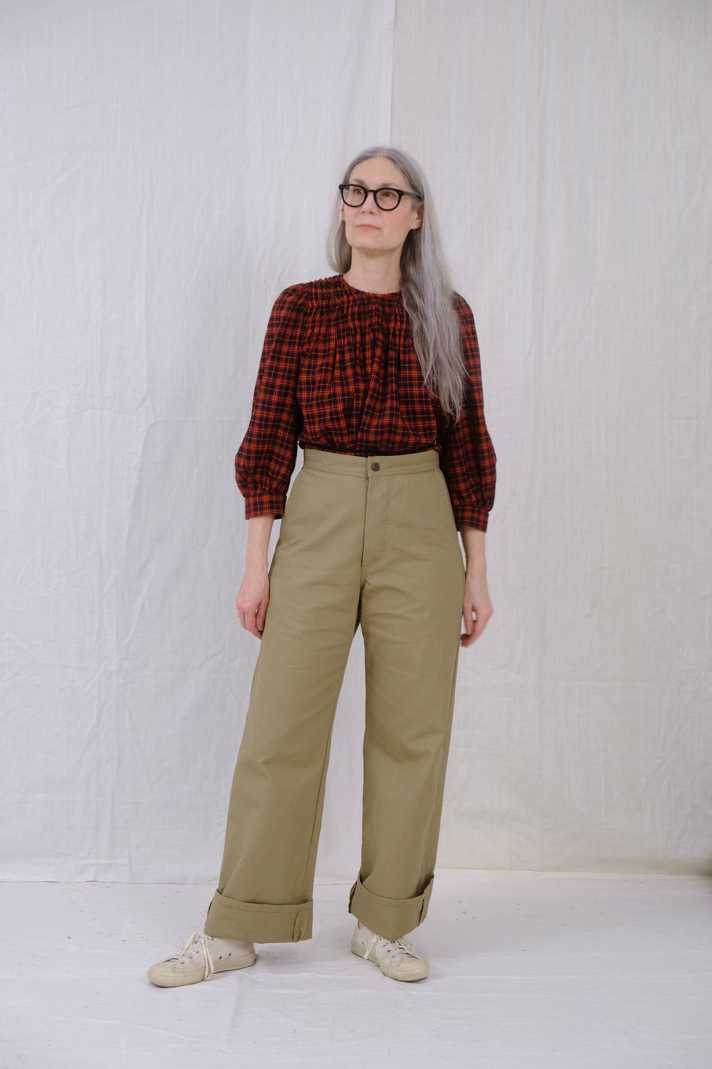 Red Flannel Plaid Shirred Blouse