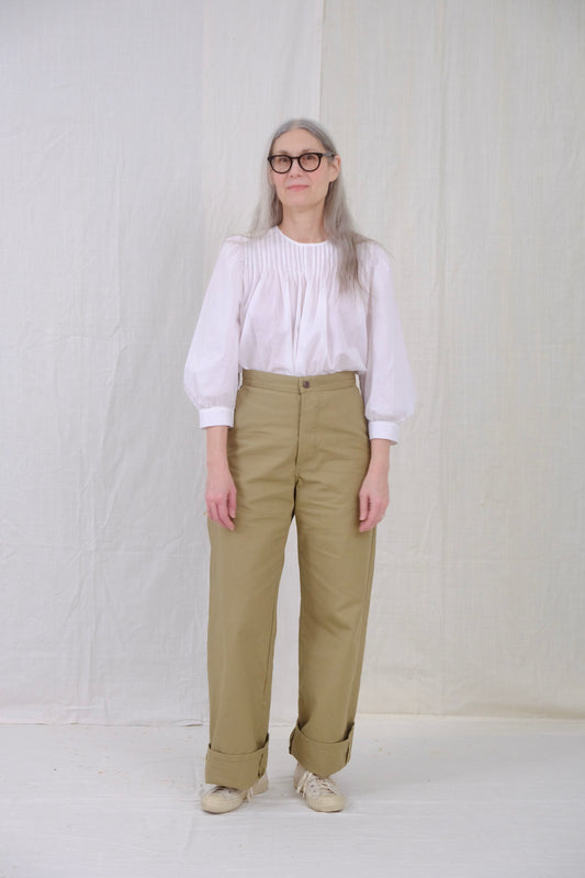 Olive Drab Long Sailor Pants on model