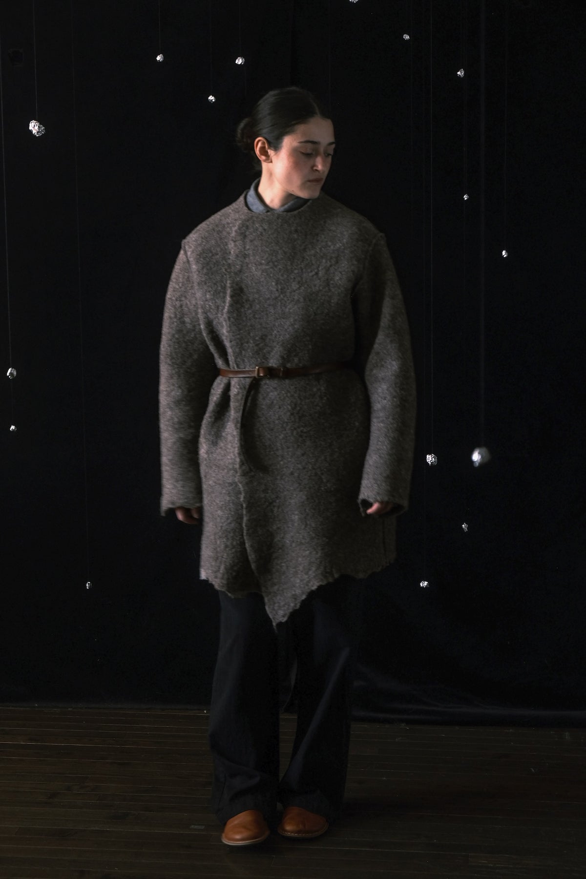 Handmade Felt Liner Coat Brown Melange