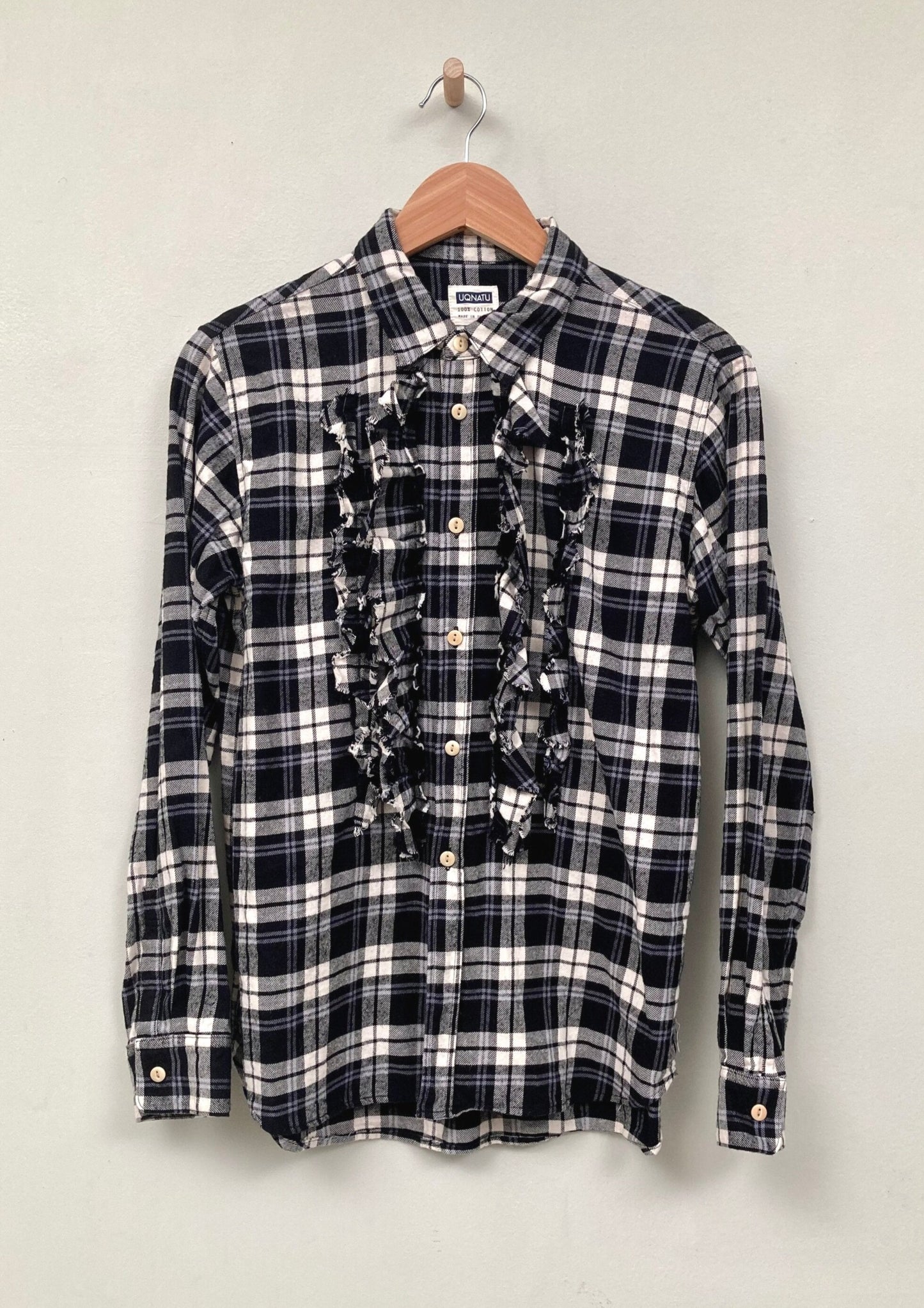 black and cream flannel plaid tux shirt