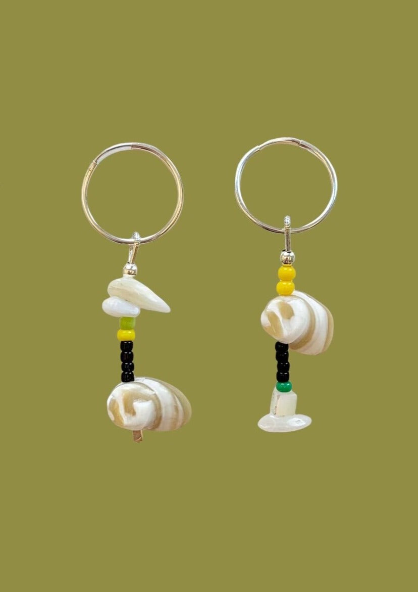 SHELL AND BEAD EARRINGS ON SMALL HOOP